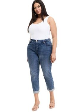 INC International Concepts Plus Size Slim Tech Rolled-Cuff Boyfriend Jeans 26W